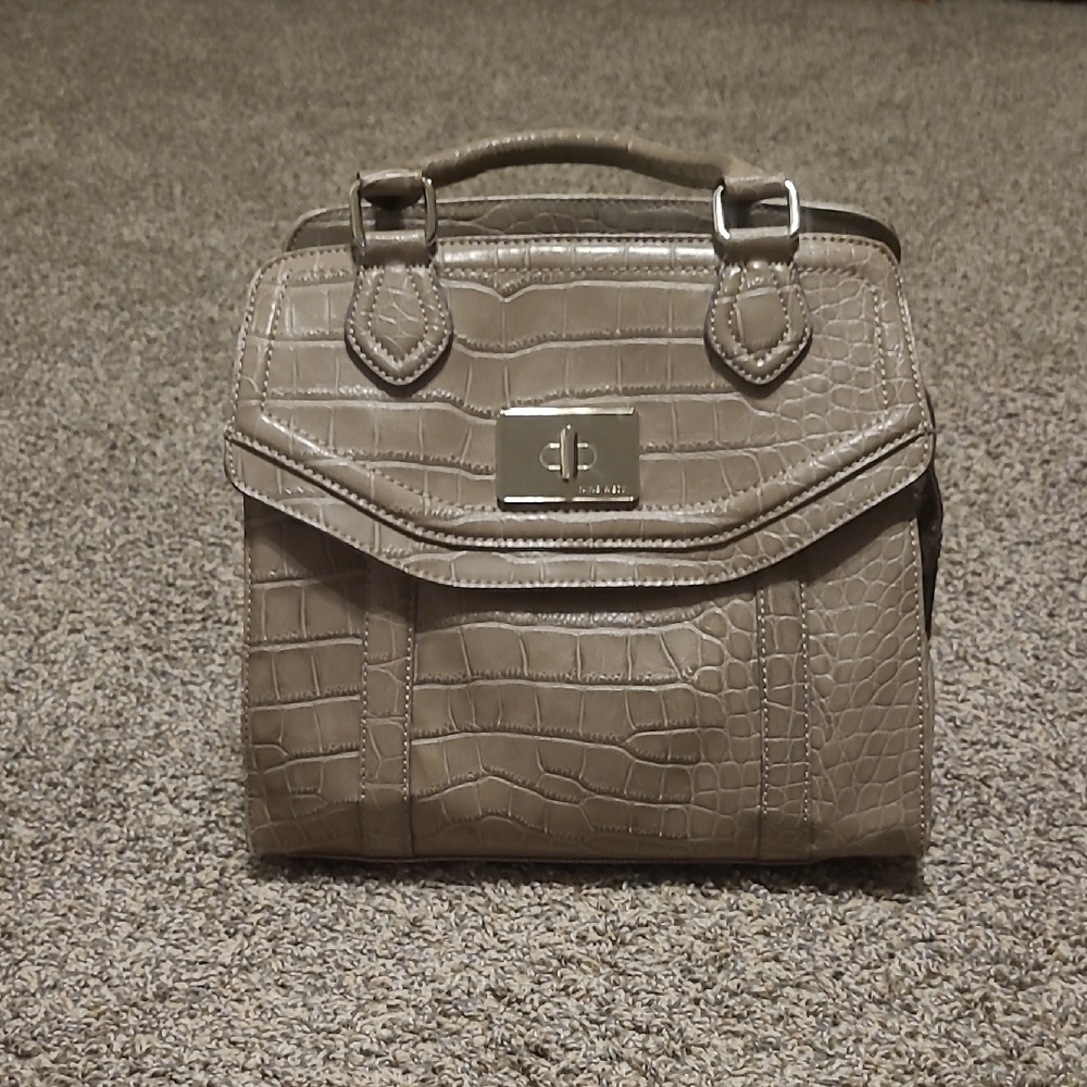 Nine West Taupe Crocodile-Embossed Satchel